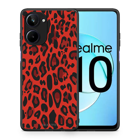 Θήκη Realme 10 Animal Red Leopard από τη Smartfits με σχέδιο στο πίσω μέρος και μαύρο περίβλημα | Realme 10 Animal Red Leopard Case with Colorful Back and Black Bezels
