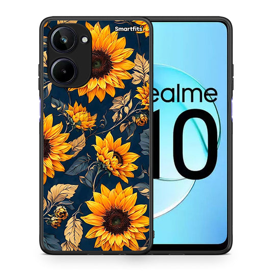 Θήκη Realme 10 Autumn Sunflowers από τη Smartfits με σχέδιο στο πίσω μέρος και μαύρο περίβλημα | Realme 10 Autumn Sunflowers Case with Colorful Back and Black Bezels