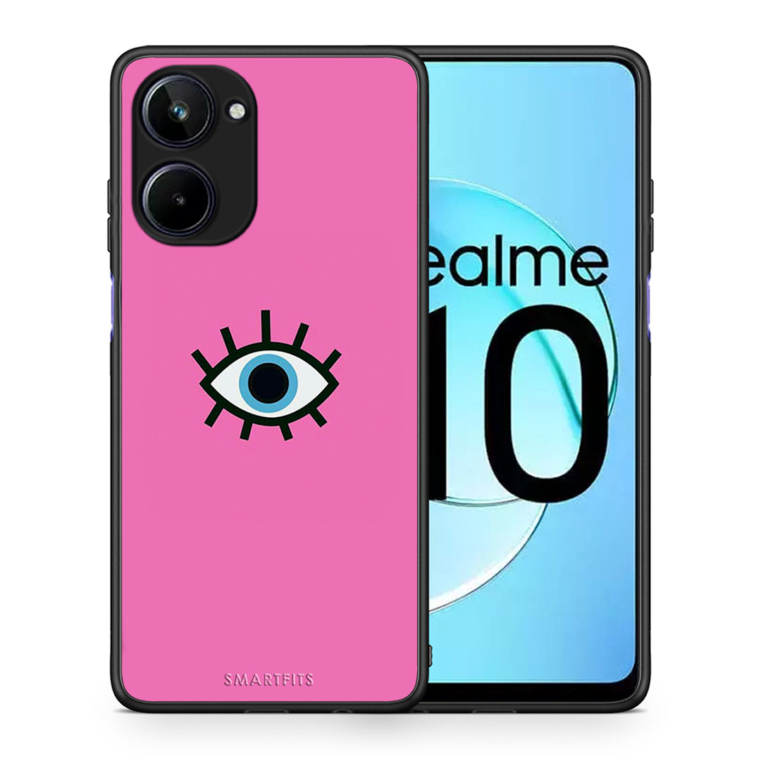 Θήκη Realme 10 Blue Eye Pink από τη Smartfits με σχέδιο στο πίσω μέρος και μαύρο περίβλημα | Realme 10 Blue Eye Pink Case with Colorful Back and Black Bezels