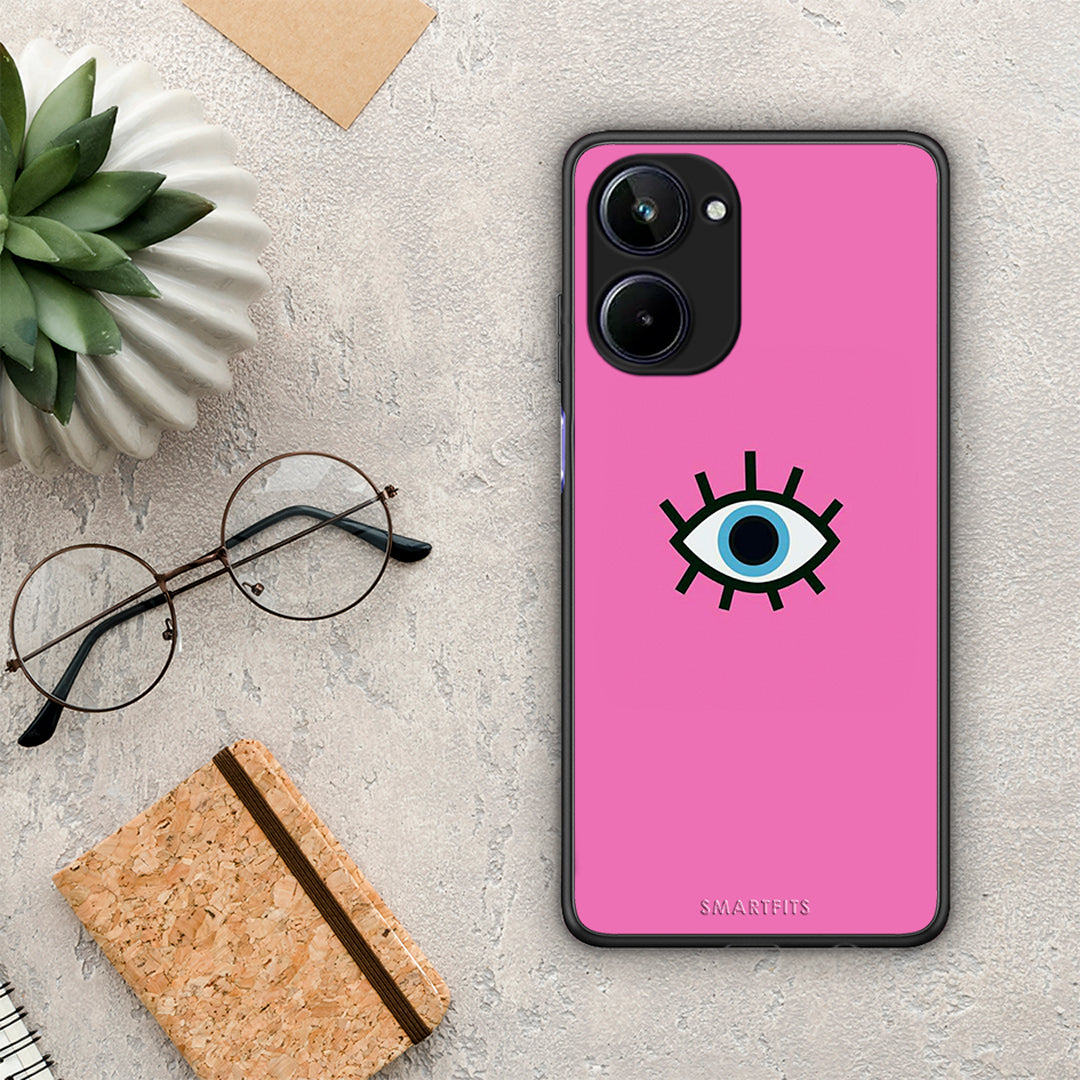 Θήκη Realme 10 Blue Eye Pink από τη Smartfits με σχέδιο στο πίσω μέρος και μαύρο περίβλημα | Realme 10 Blue Eye Pink Case with Colorful Back and Black Bezels