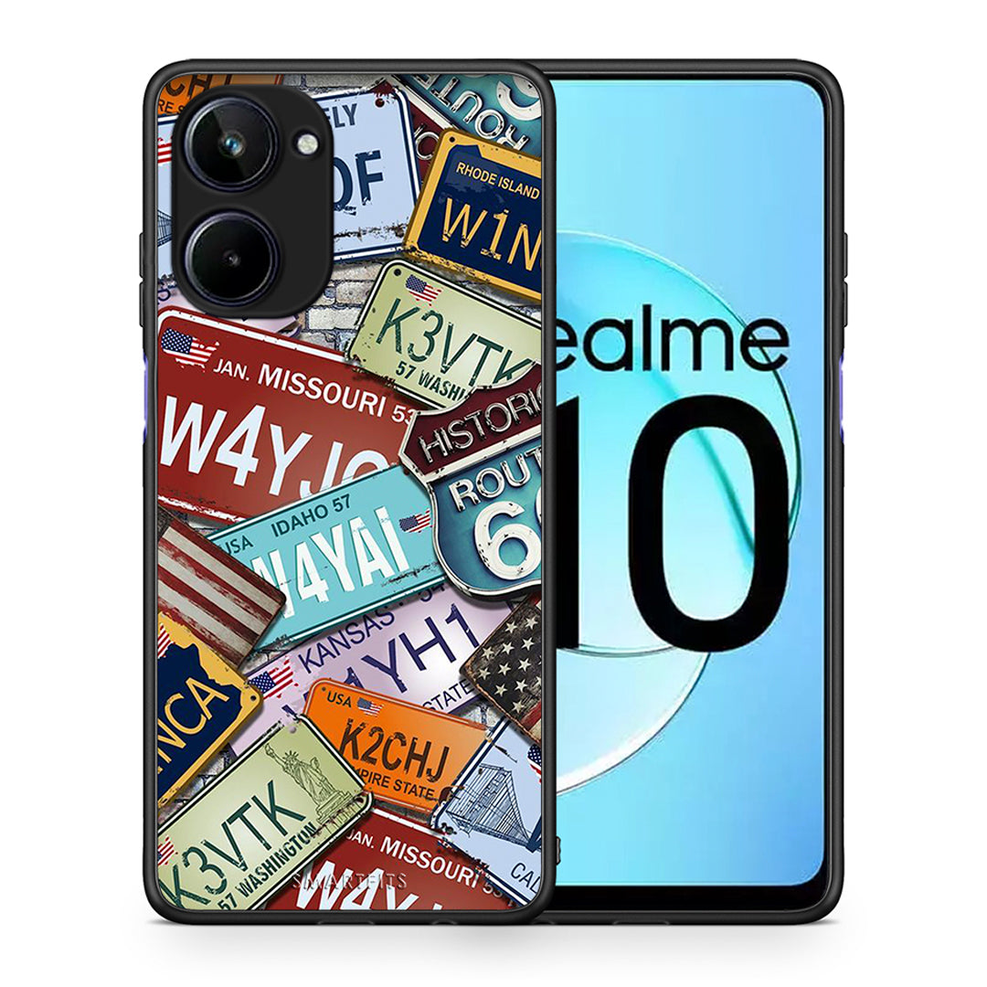 Θήκη Realme 10 Car Plates από τη Smartfits με σχέδιο στο πίσω μέρος και μαύρο περίβλημα | Realme 10 Car Plates Case with Colorful Back and Black Bezels