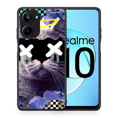 Θήκη Realme 10 Cat Collage από τη Smartfits με σχέδιο στο πίσω μέρος και μαύρο περίβλημα | Realme 10 Cat Collage Case with Colorful Back and Black Bezels