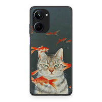 Thumbnail for Θήκη Realme 10 Cat Goldfish από τη Smartfits με σχέδιο στο πίσω μέρος και μαύρο περίβλημα | Realme 10 Cat Goldfish Case with Colorful Back and Black Bezels