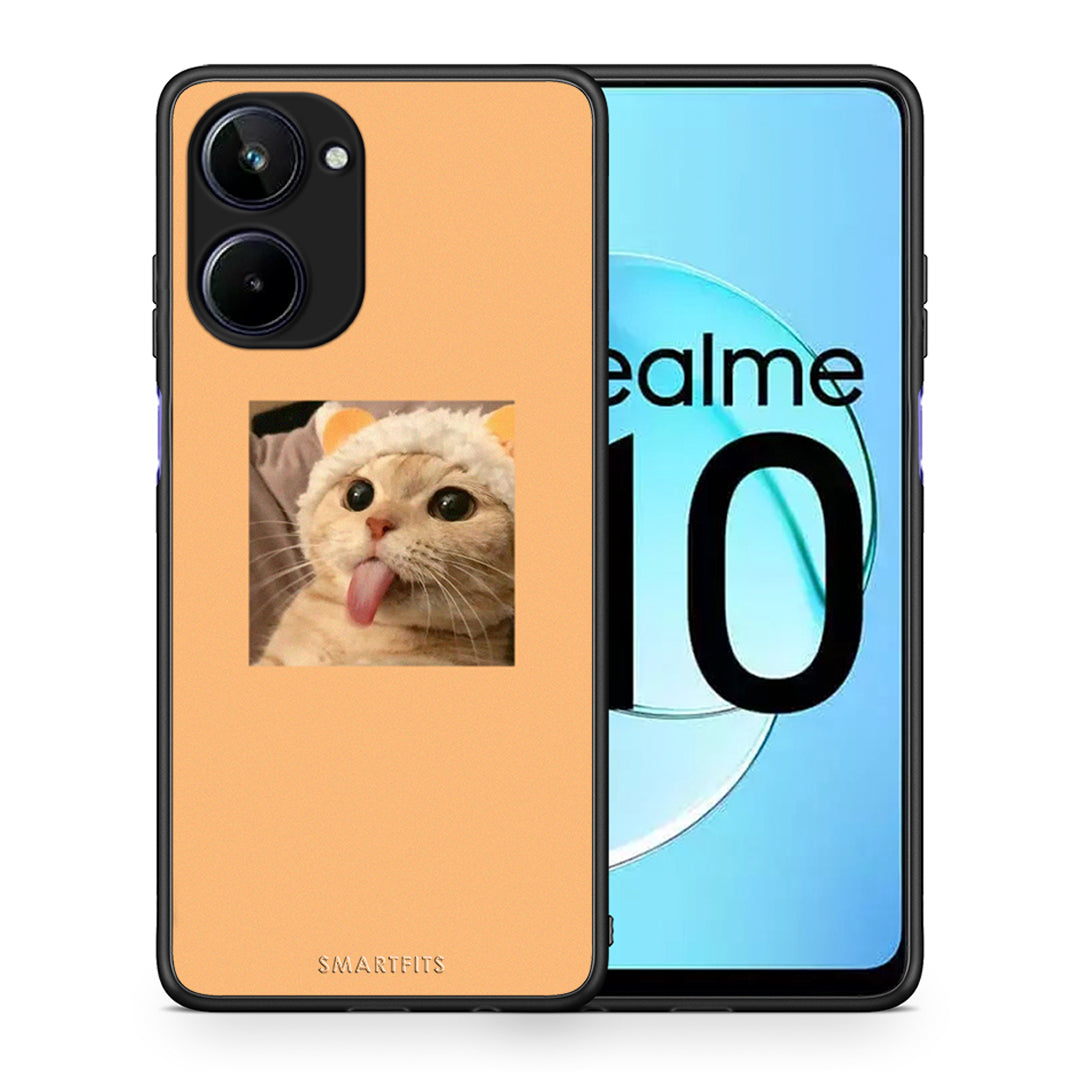 Θήκη Realme 10 Cat Tongue από τη Smartfits με σχέδιο στο πίσω μέρος και μαύρο περίβλημα | Realme 10 Cat Tongue Case with Colorful Back and Black Bezels