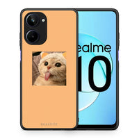 Thumbnail for Θήκη Realme 10 Cat Tongue από τη Smartfits με σχέδιο στο πίσω μέρος και μαύρο περίβλημα | Realme 10 Cat Tongue Case with Colorful Back and Black Bezels