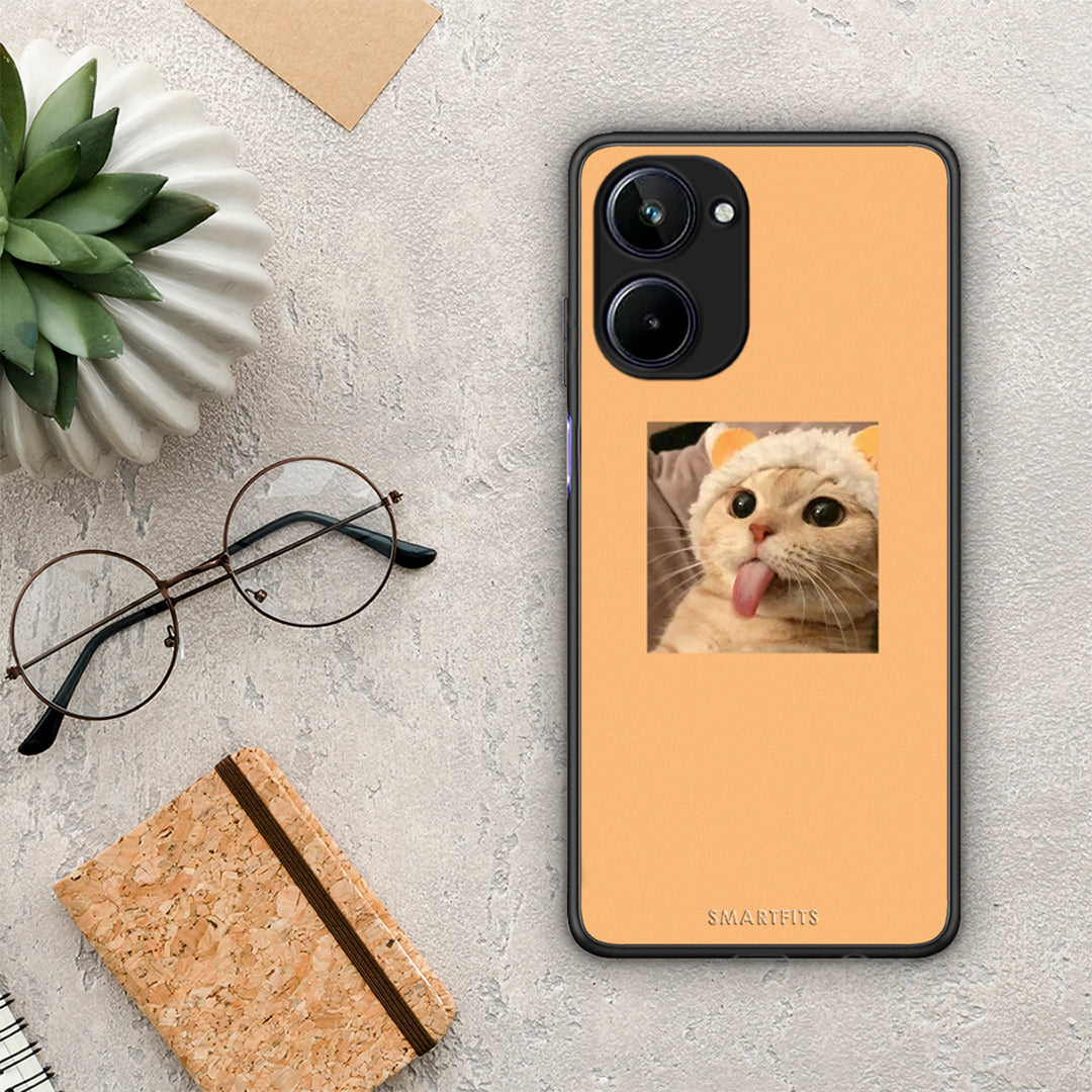 Θήκη Realme 10 Cat Tongue από τη Smartfits με σχέδιο στο πίσω μέρος και μαύρο περίβλημα | Realme 10 Cat Tongue Case with Colorful Back and Black Bezels