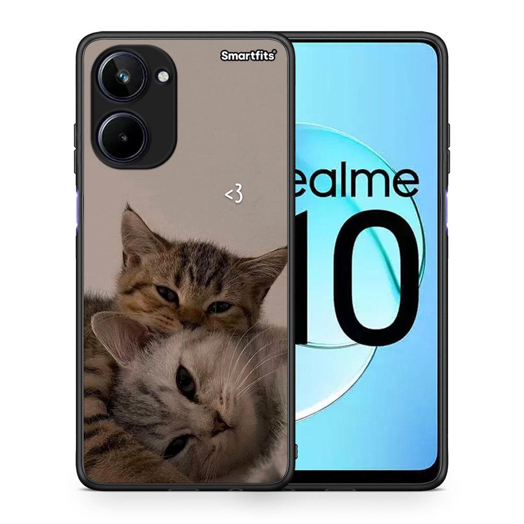 Θήκη Realme 10 Cats In Love από τη Smartfits με σχέδιο στο πίσω μέρος και μαύρο περίβλημα | Realme 10 Cats In Love Case with Colorful Back and Black Bezels