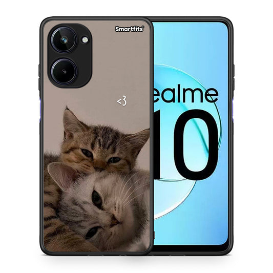 Θήκη Realme 10 Cats In Love από τη Smartfits με σχέδιο στο πίσω μέρος και μαύρο περίβλημα | Realme 10 Cats In Love Case with Colorful Back and Black Bezels