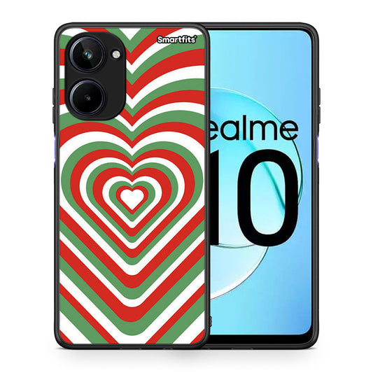 Θήκη Realme 10 Christmas Hearts από τη Smartfits με σχέδιο στο πίσω μέρος και μαύρο περίβλημα | Realme 10 Christmas Hearts Case with Colorful Back and Black Bezels