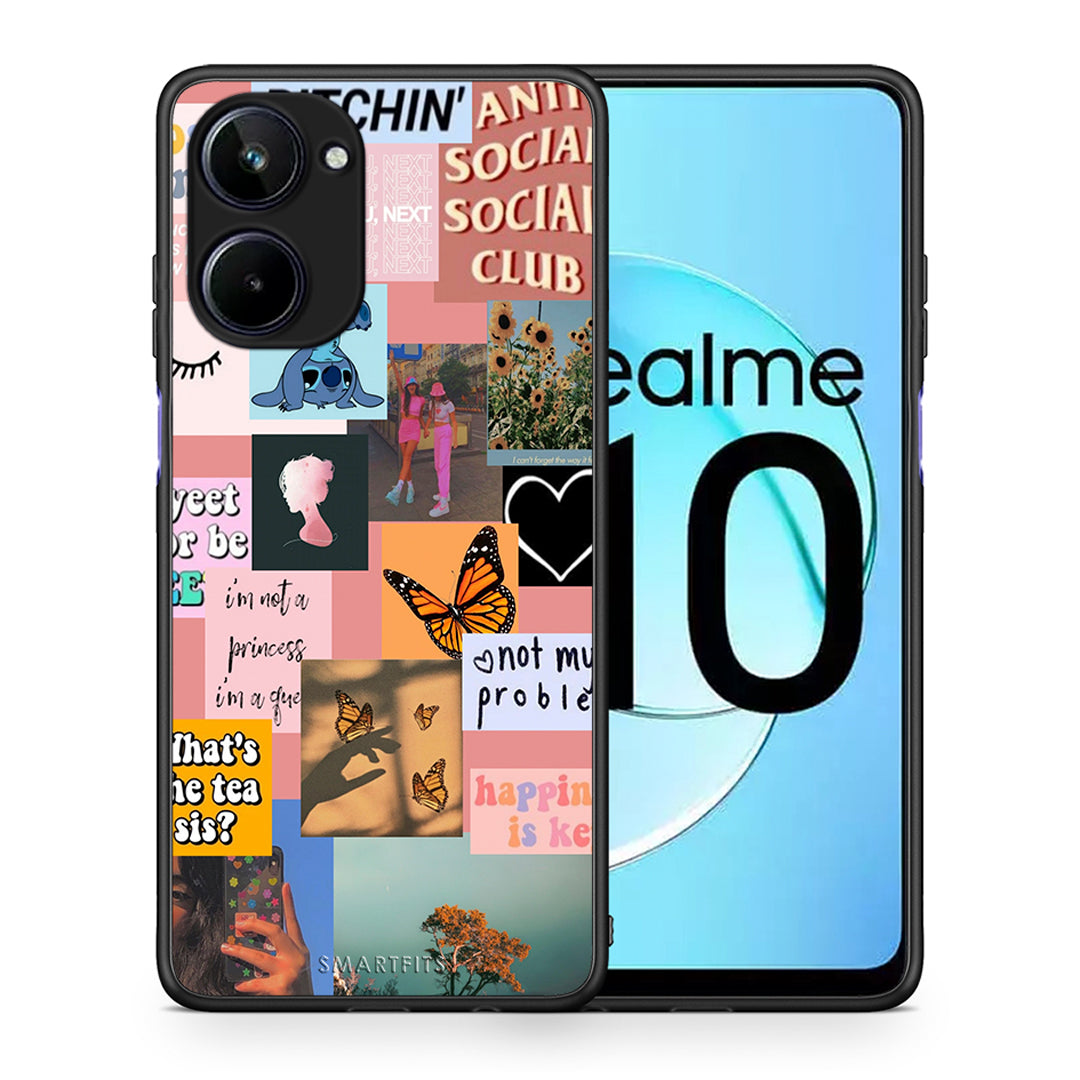 Θήκη Realme 10 Collage Bitchin από τη Smartfits με σχέδιο στο πίσω μέρος και μαύρο περίβλημα | Realme 10 Collage Bitchin Case with Colorful Back and Black Bezels