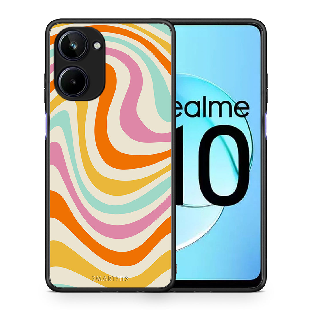 Θήκη Realme 10 Colourful Waves από τη Smartfits με σχέδιο στο πίσω μέρος και μαύρο περίβλημα | Realme 10 Colourful Waves Case with Colorful Back and Black Bezels