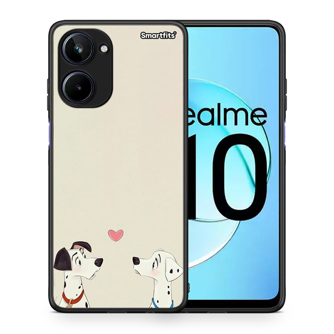 Θήκη Realme 10 Dalmatians Love από τη Smartfits με σχέδιο στο πίσω μέρος και μαύρο περίβλημα | Realme 10 Dalmatians Love Case with Colorful Back and Black Bezels
