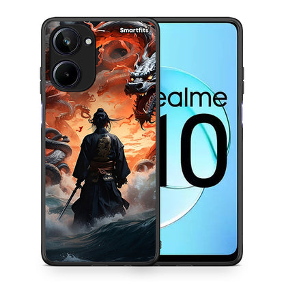 Θήκη Realme 10 Dragons Fight από τη Smartfits με σχέδιο στο πίσω μέρος και μαύρο περίβλημα | Realme 10 Dragons Fight Case with Colorful Back and Black Bezels