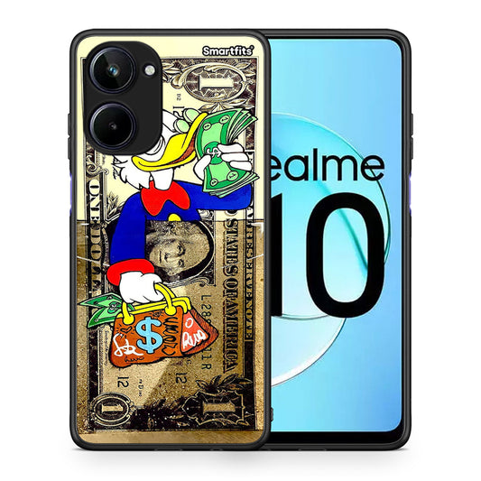 Θήκη Realme 10 Duck Money από τη Smartfits με σχέδιο στο πίσω μέρος και μαύρο περίβλημα | Realme 10 Duck Money Case with Colorful Back and Black Bezels