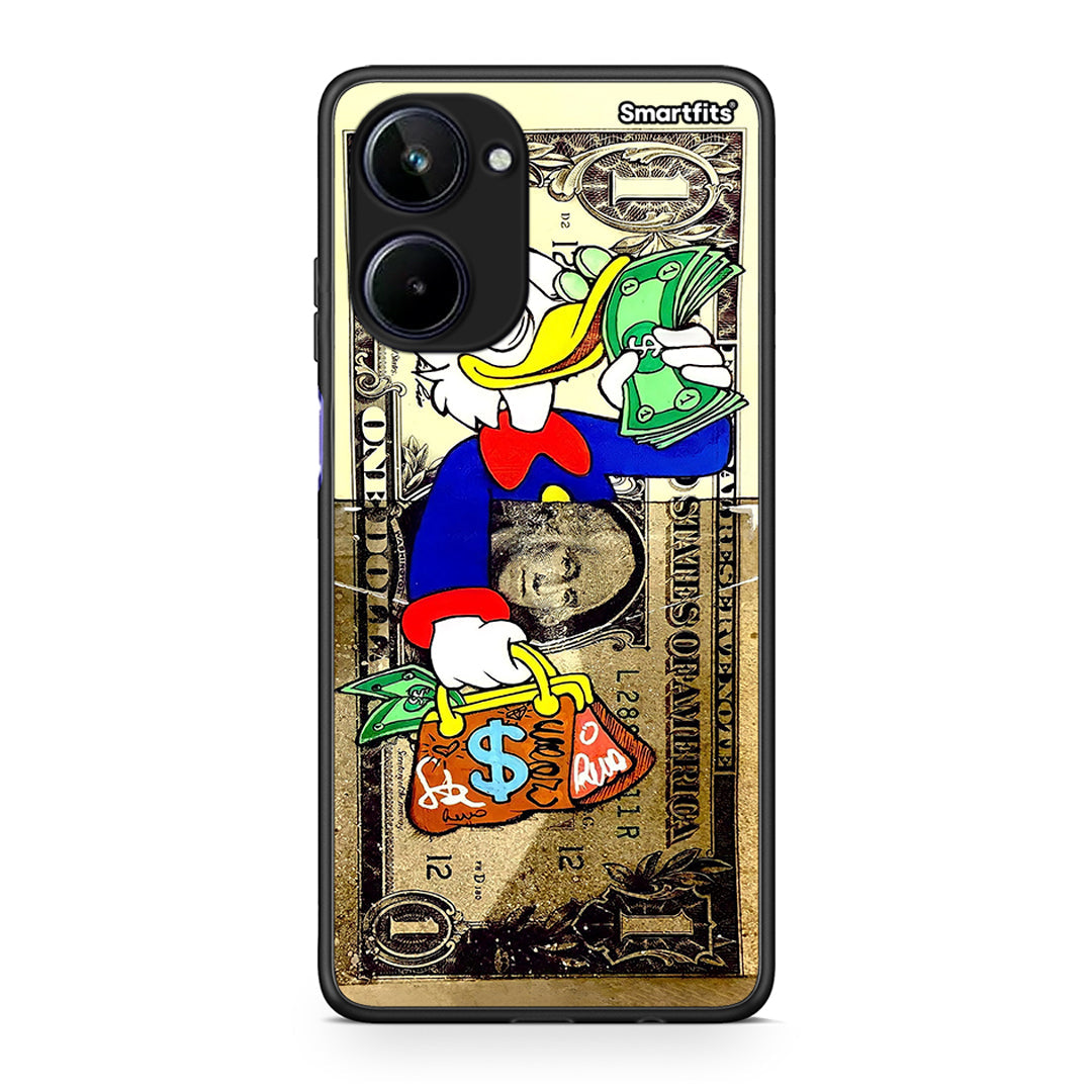 Θήκη Realme 10 Duck Money από τη Smartfits με σχέδιο στο πίσω μέρος και μαύρο περίβλημα | Realme 10 Duck Money Case with Colorful Back and Black Bezels