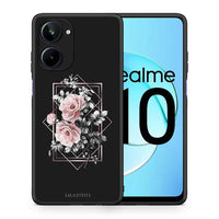 Thumbnail for Θήκη Realme 10 Flower Frame από τη Smartfits με σχέδιο στο πίσω μέρος και μαύρο περίβλημα | Realme 10 Flower Frame Case with Colorful Back and Black Bezels