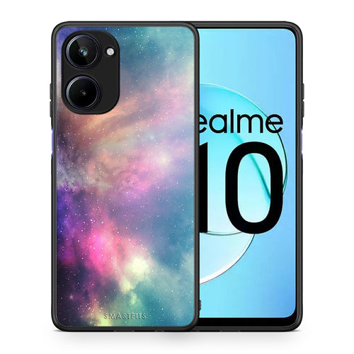 Θήκη Realme 10 Galactic Rainbow από τη Smartfits με σχέδιο στο πίσω μέρος και μαύρο περίβλημα | Realme 10 Galactic Rainbow Case with Colorful Back and Black Bezels
