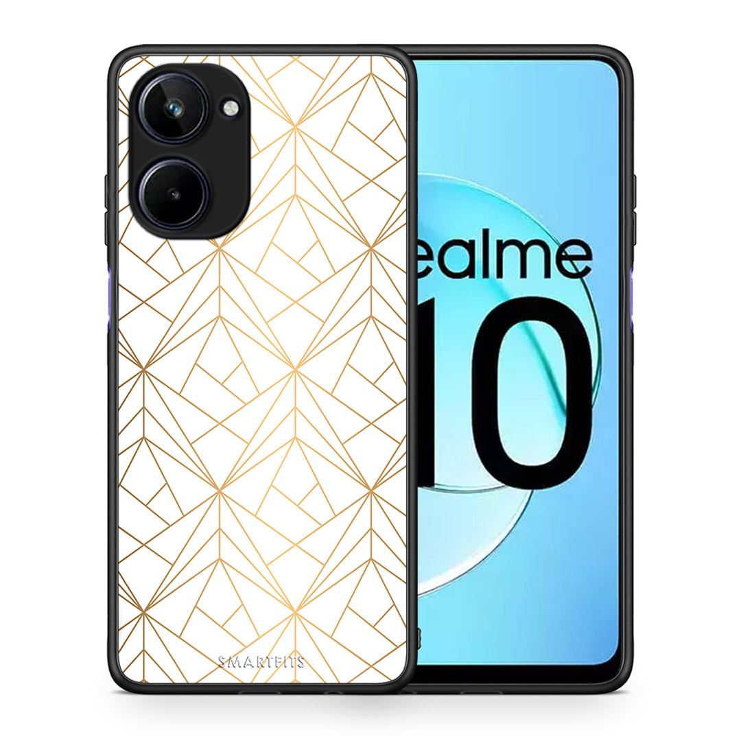 Θήκη Realme 10 Geometric Luxury White από τη Smartfits με σχέδιο στο πίσω μέρος και μαύρο περίβλημα | Realme 10 Geometric Luxury White Case with Colorful Back and Black Bezels