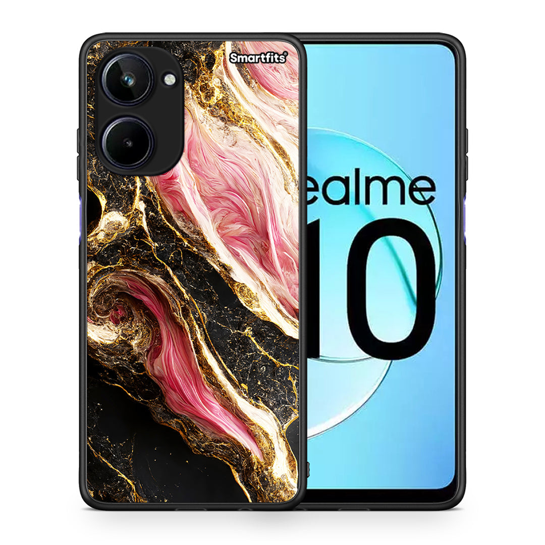 Θήκη Realme 10 Glamorous Pink Marble από τη Smartfits με σχέδιο στο πίσω μέρος και μαύρο περίβλημα | Realme 10 Glamorous Pink Marble Case with Colorful Back and Black Bezels