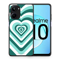 Thumbnail for Θήκη Realme 10 Green Hearts από τη Smartfits με σχέδιο στο πίσω μέρος και μαύρο περίβλημα | Realme 10 Green Hearts Case with Colorful Back and Black Bezels