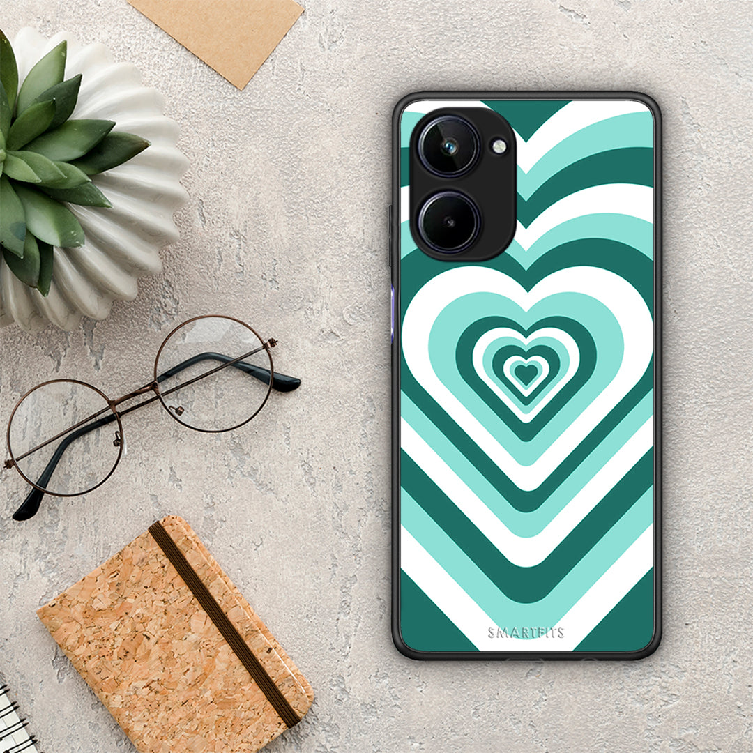 Θήκη Realme 10 Green Hearts από τη Smartfits με σχέδιο στο πίσω μέρος και μαύρο περίβλημα | Realme 10 Green Hearts Case with Colorful Back and Black Bezels