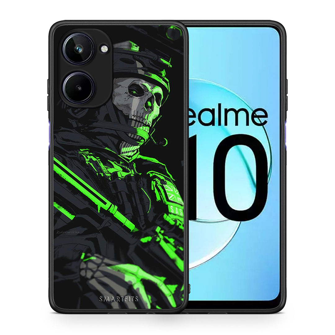 Θήκη Realme 10 Green Soldier από τη Smartfits με σχέδιο στο πίσω μέρος και μαύρο περίβλημα | Realme 10 Green Soldier Case with Colorful Back and Black Bezels