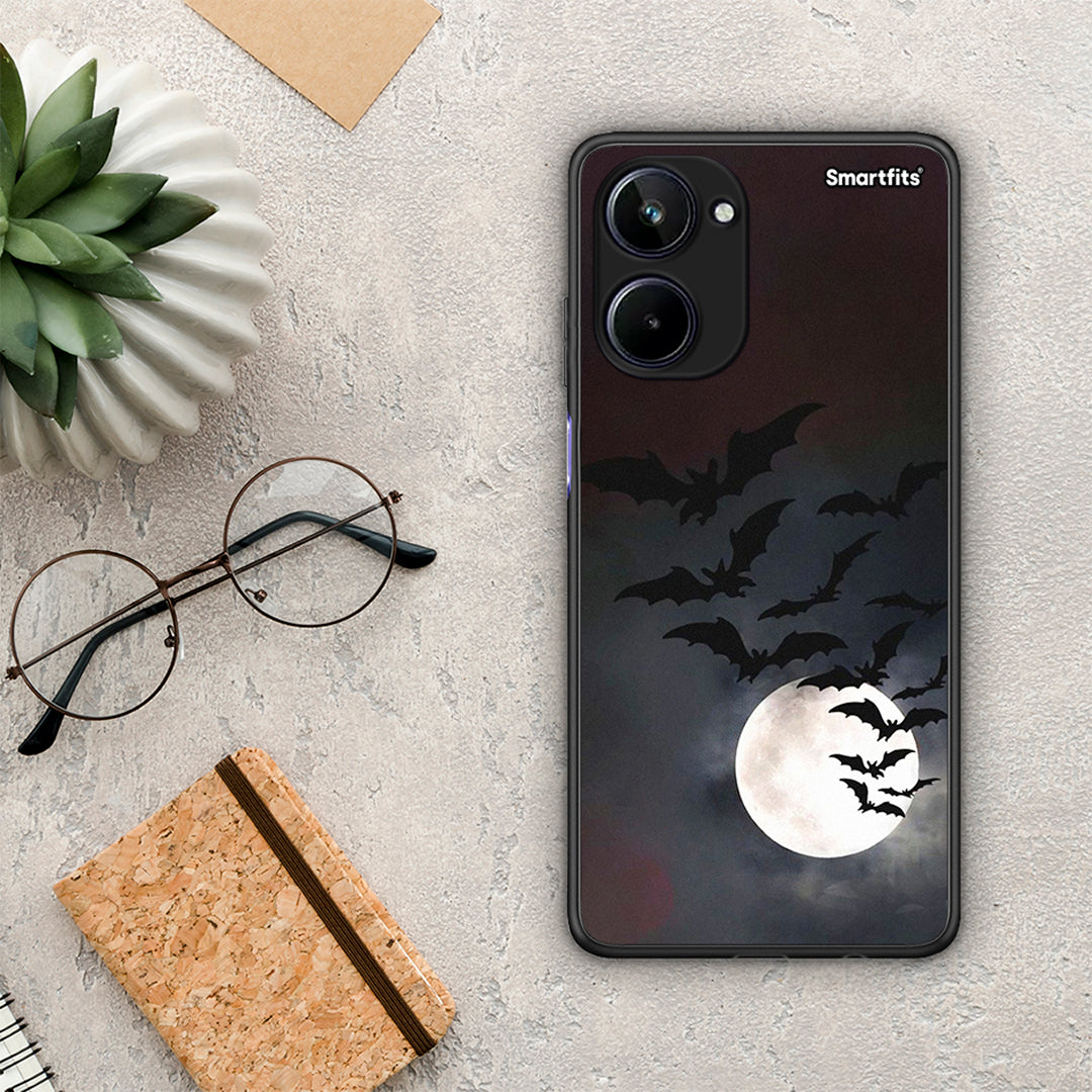 Θήκη Realme 10 Halloween Bat Night από τη Smartfits με σχέδιο στο πίσω μέρος και μαύρο περίβλημα | Realme 10 Halloween Bat Night Case with Colorful Back and Black Bezels