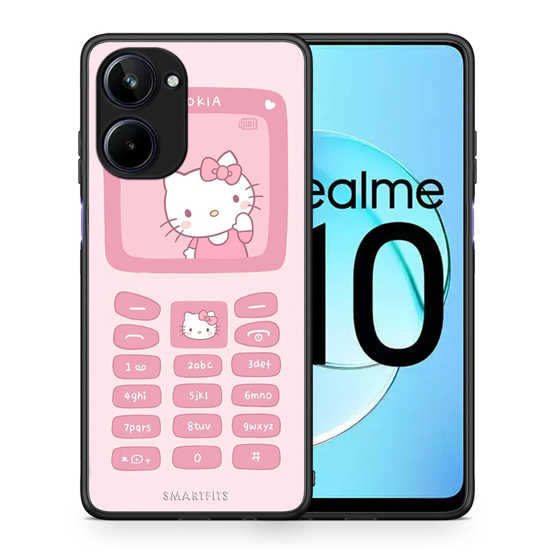 Θήκη Realme 10 Hello Kitten από τη Smartfits με σχέδιο στο πίσω μέρος και μαύρο περίβλημα | Realme 10 Hello Kitten Case with Colorful Back and Black Bezels