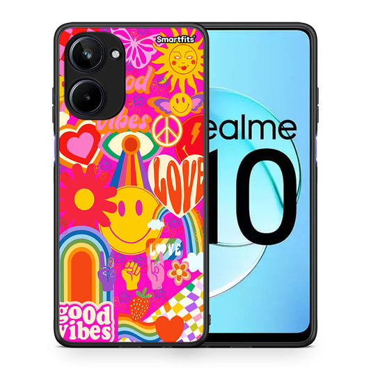 Θήκη Realme 10 Hippie Love από τη Smartfits με σχέδιο στο πίσω μέρος και μαύρο περίβλημα | Realme 10 Hippie Love Case with Colorful Back and Black Bezels