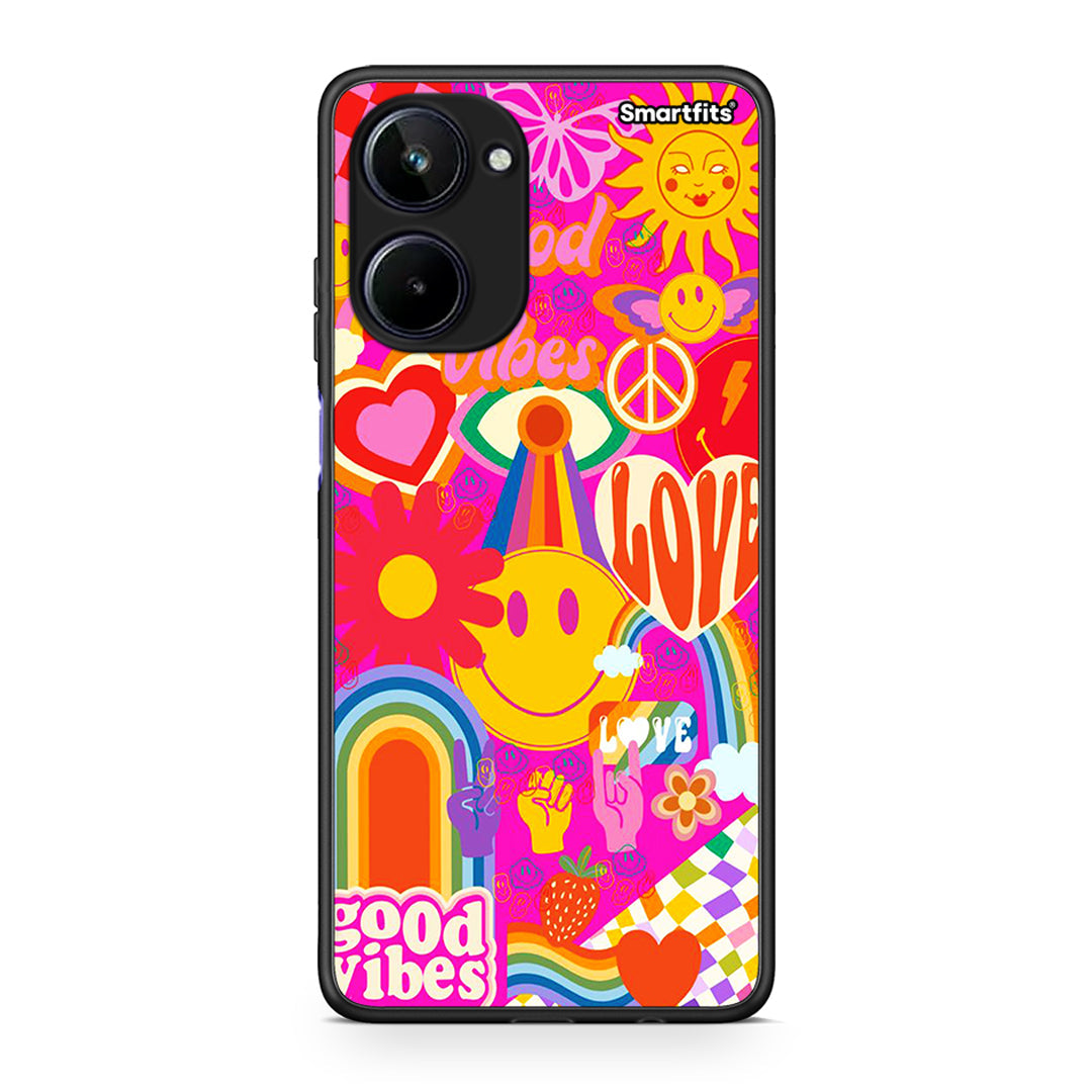 Θήκη Realme 10 Hippie Love από τη Smartfits με σχέδιο στο πίσω μέρος και μαύρο περίβλημα | Realme 10 Hippie Love Case with Colorful Back and Black Bezels