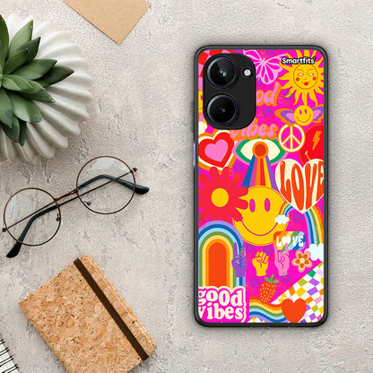 Θήκη Realme 10 Hippie Love από τη Smartfits με σχέδιο στο πίσω μέρος και μαύρο περίβλημα | Realme 10 Hippie Love Case with Colorful Back and Black Bezels