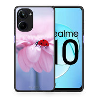 Thumbnail for Θήκη Realme 10 Ladybug Flower από τη Smartfits με σχέδιο στο πίσω μέρος και μαύρο περίβλημα | Realme 10 Ladybug Flower Case with Colorful Back and Black Bezels