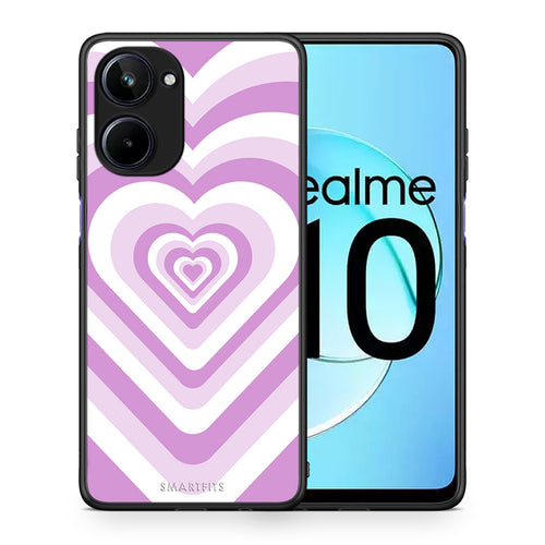Θήκη Realme 10 Lilac Hearts από τη Smartfits με σχέδιο στο πίσω μέρος και μαύρο περίβλημα | Realme 10 Lilac Hearts Case with Colorful Back and Black Bezels