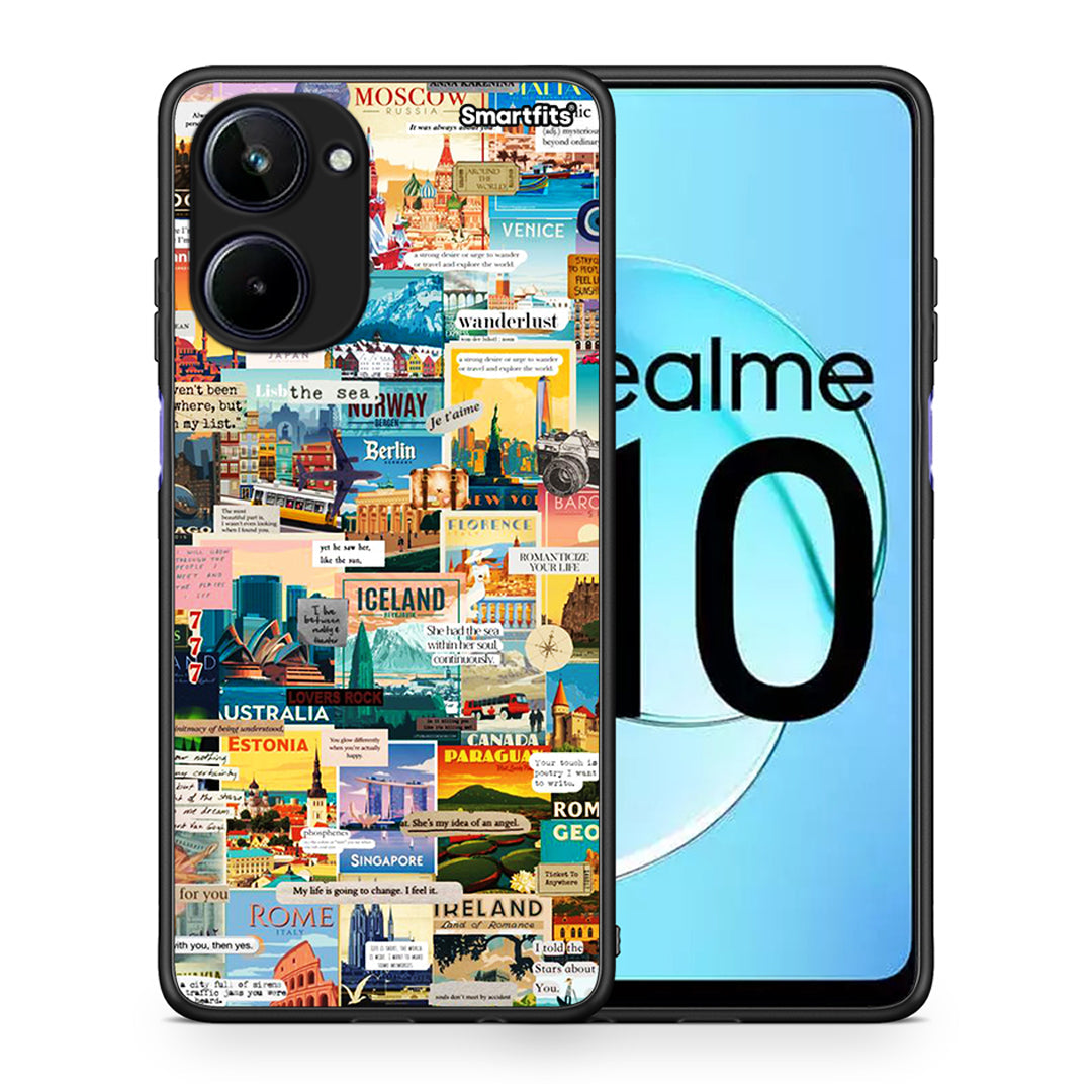 Θήκη Realme 10 Live To Travel από τη Smartfits με σχέδιο στο πίσω μέρος και μαύρο περίβλημα | Realme 10 Live To Travel Case with Colorful Back and Black Bezels