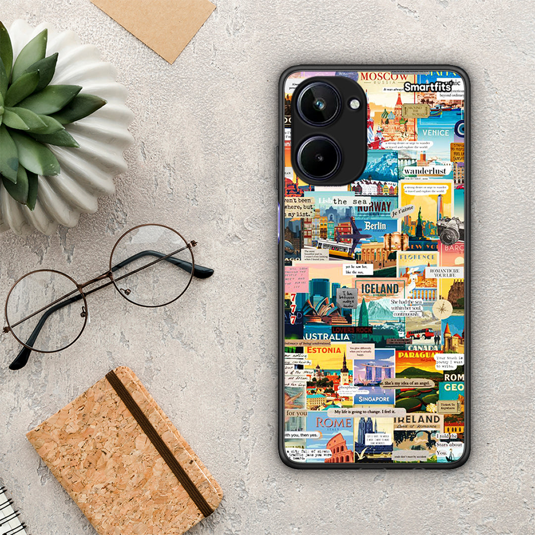 Θήκη Realme 10 Live To Travel από τη Smartfits με σχέδιο στο πίσω μέρος και μαύρο περίβλημα | Realme 10 Live To Travel Case with Colorful Back and Black Bezels