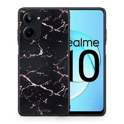 Θήκη Realme 10 Marble Black Rosegold από τη Smartfits με σχέδιο στο πίσω μέρος και μαύρο περίβλημα | Realme 10 Marble Black Rosegold Case with Colorful Back and Black Bezels
