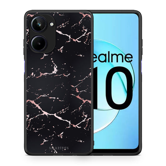 Θήκη Realme 10 Marble Black Rosegold από τη Smartfits με σχέδιο στο πίσω μέρος και μαύρο περίβλημα | Realme 10 Marble Black Rosegold Case with Colorful Back and Black Bezels