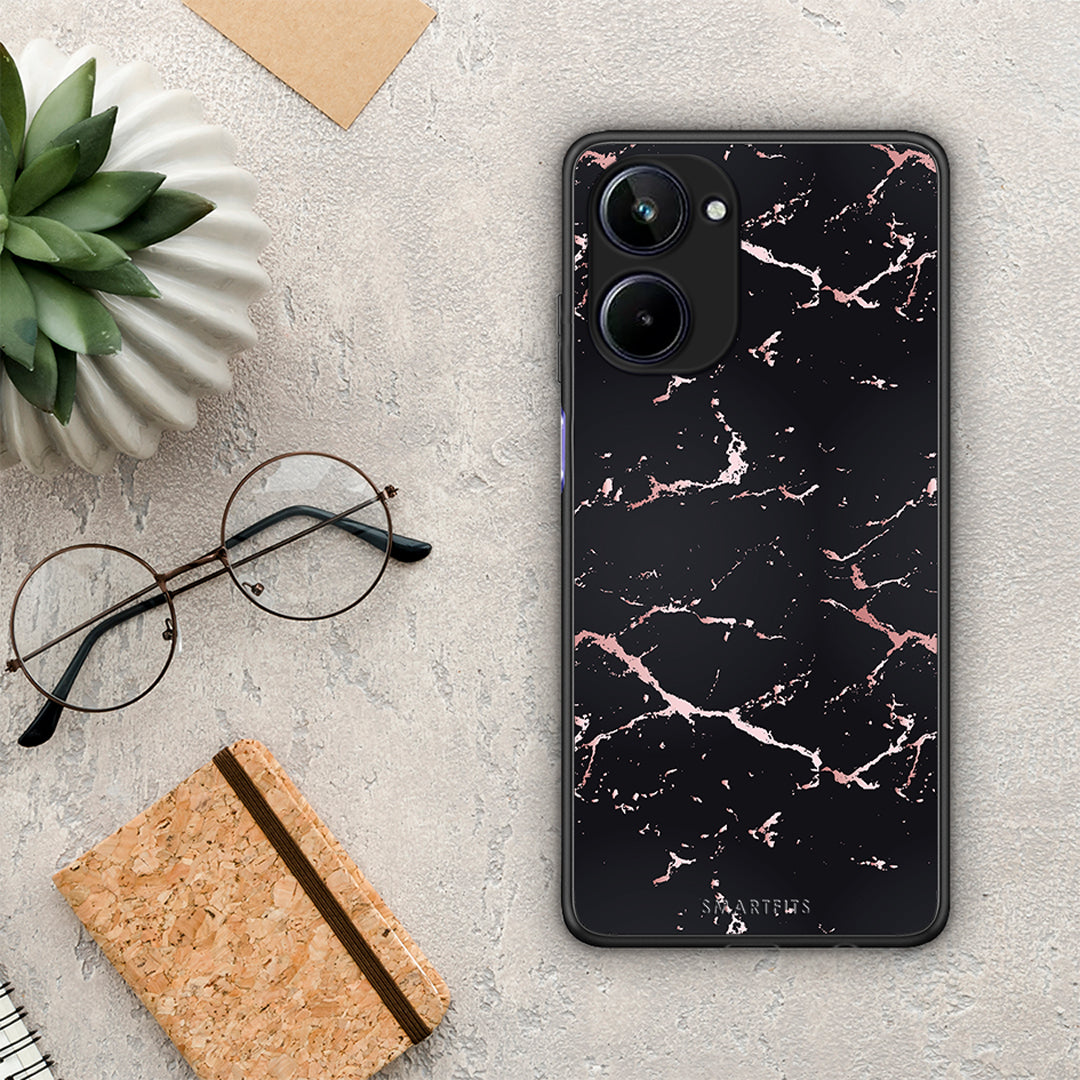Θήκη Realme 10 Marble Black Rosegold από τη Smartfits με σχέδιο στο πίσω μέρος και μαύρο περίβλημα | Realme 10 Marble Black Rosegold Case with Colorful Back and Black Bezels