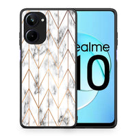 Thumbnail for Θήκη Realme 10 Marble Gold Geometric από τη Smartfits με σχέδιο στο πίσω μέρος και μαύρο περίβλημα | Realme 10 Marble Gold Geometric Case with Colorful Back and Black Bezels