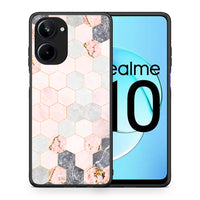 Thumbnail for Θήκη Realme 10 Marble Hexagon Pink από τη Smartfits με σχέδιο στο πίσω μέρος και μαύρο περίβλημα | Realme 10 Marble Hexagon Pink Case with Colorful Back and Black Bezels