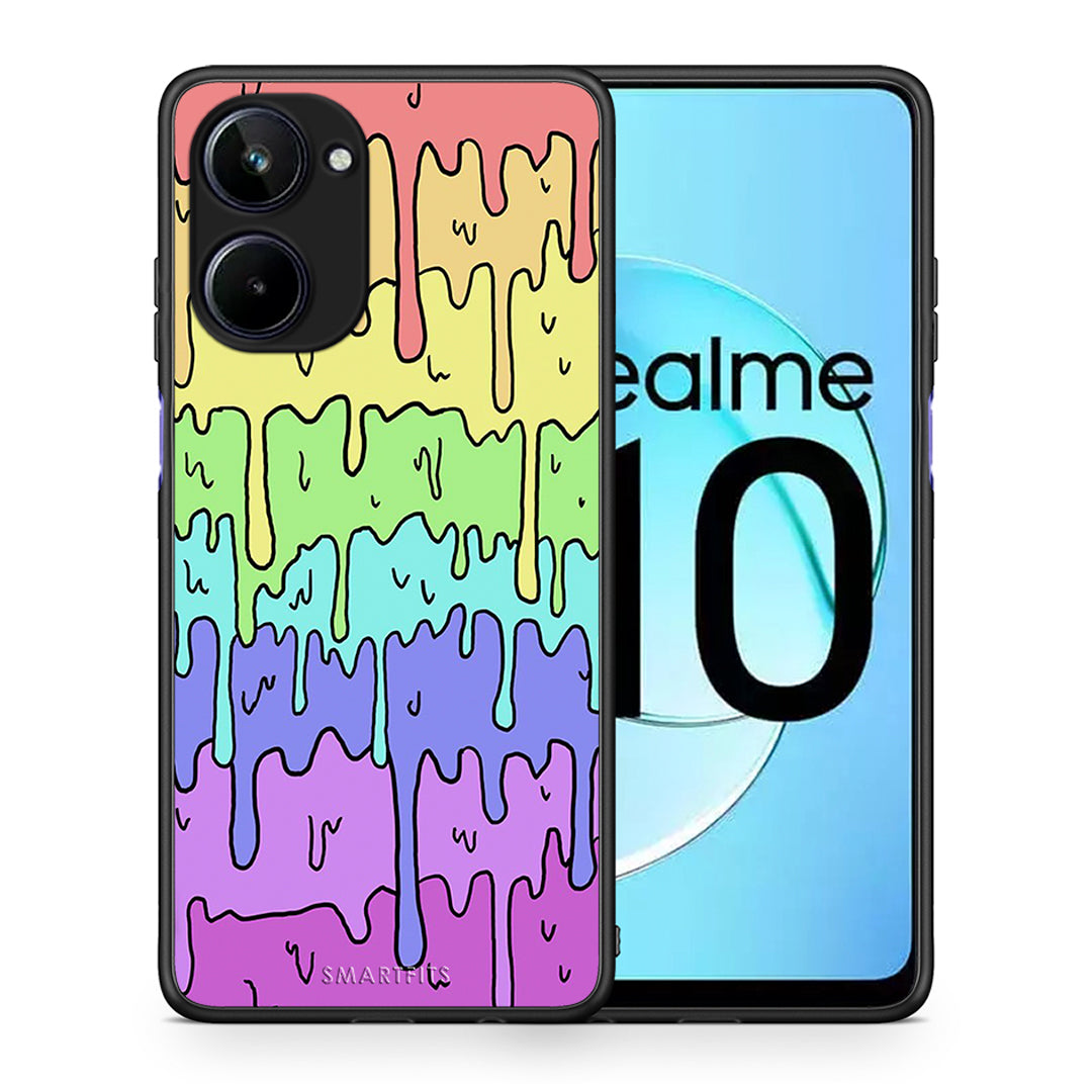 Θήκη Realme 10 Melting Rainbow από τη Smartfits με σχέδιο στο πίσω μέρος και μαύρο περίβλημα | Realme 10 Melting Rainbow Case with Colorful Back and Black Bezels