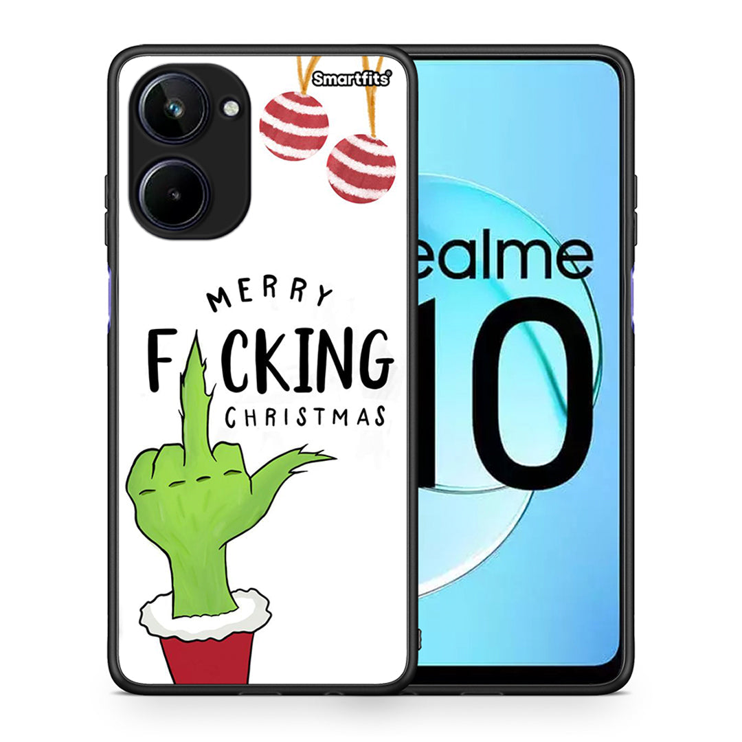 Θήκη Realme 10 Merry F Xmas από τη Smartfits με σχέδιο στο πίσω μέρος και μαύρο περίβλημα | Realme 10 Merry F Xmas Case with Colorful Back and Black Bezels