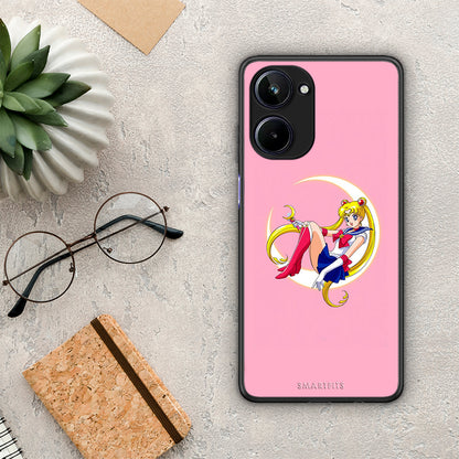 Θήκη Realme 10 Moon Girl από τη Smartfits με σχέδιο στο πίσω μέρος και μαύρο περίβλημα | Realme 10 Moon Girl Case with Colorful Back and Black Bezels