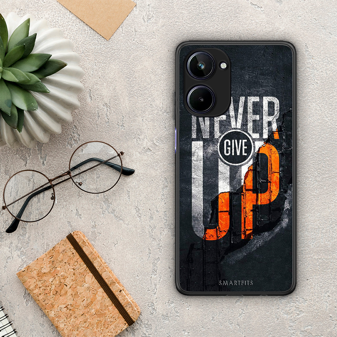 Θήκη Realme 10 Never Give Up από τη Smartfits με σχέδιο στο πίσω μέρος και μαύρο περίβλημα | Realme 10 Never Give Up Case with Colorful Back and Black Bezels