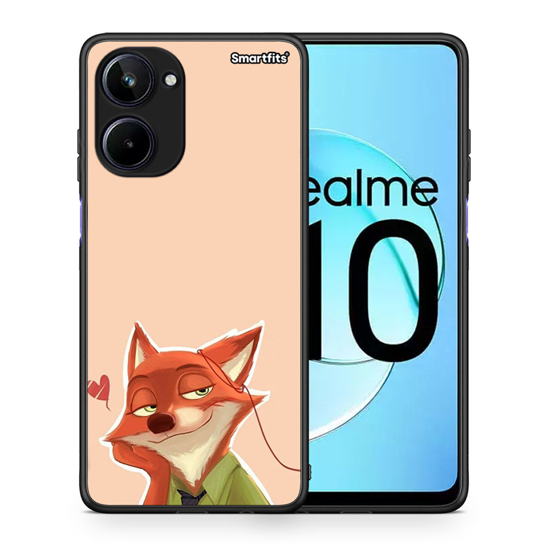 Θήκη Realme 10 Nick Wilde And Judy Hopps Love 1 από τη Smartfits με σχέδιο στο πίσω μέρος και μαύρο περίβλημα | Realme 10 Nick Wilde And Judy Hopps Love 1 Case with Colorful Back and Black Bezels