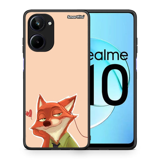 Θήκη Realme 10 Nick Wilde And Judy Hopps Love 1 από τη Smartfits με σχέδιο στο πίσω μέρος και μαύρο περίβλημα | Realme 10 Nick Wilde And Judy Hopps Love 1 Case with Colorful Back and Black Bezels