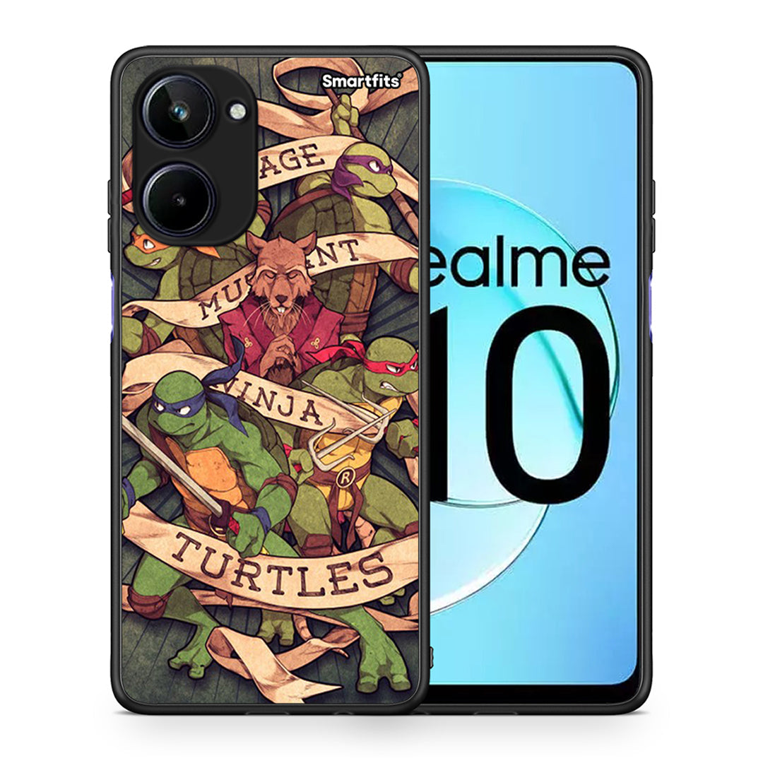 Θήκη Realme 10 Ninja Turtles από τη Smartfits με σχέδιο στο πίσω μέρος και μαύρο περίβλημα | Realme 10 Ninja Turtles Case with Colorful Back and Black Bezels