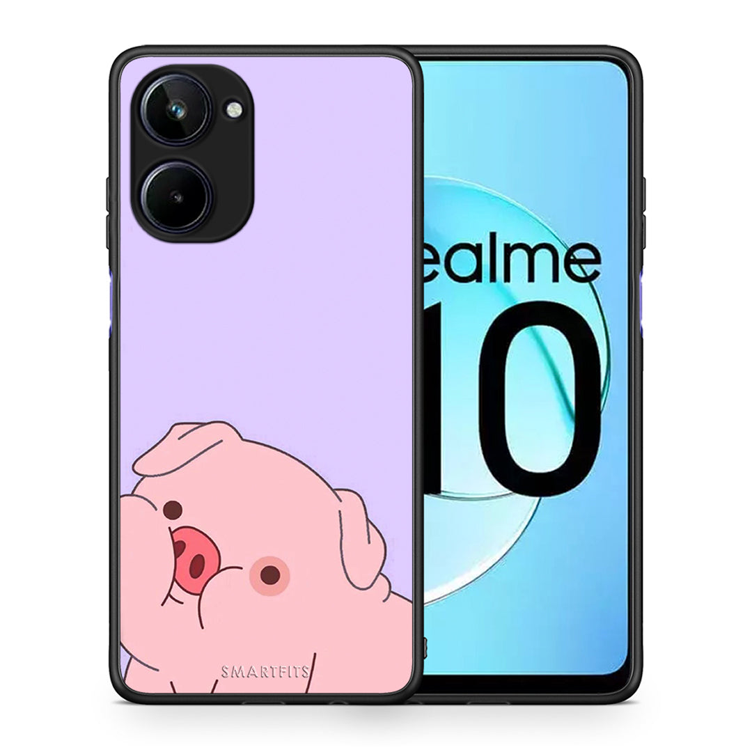 Θήκη Realme 10 Pig Love 2 από τη Smartfits με σχέδιο στο πίσω μέρος και μαύρο περίβλημα | Realme 10 Pig Love 2 Case with Colorful Back and Black Bezels