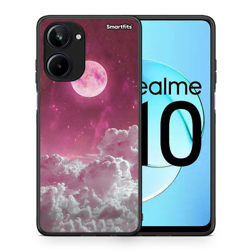 Θήκη Realme 10 Pink Moon από τη Smartfits με σχέδιο στο πίσω μέρος και μαύρο περίβλημα | Realme 10 Pink Moon Case with Colorful Back and Black Bezels