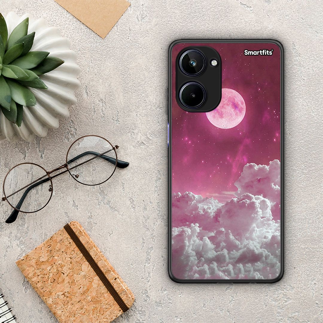 Θήκη Realme 10 Pink Moon από τη Smartfits με σχέδιο στο πίσω μέρος και μαύρο περίβλημα | Realme 10 Pink Moon Case with Colorful Back and Black Bezels